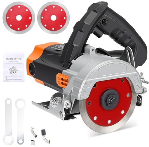 1000W Removable Electric Tile Saw, Wet Tile Cutter with 2 Stone Blades 110mm, 45°Diagonal Cut Adjustable, Cutting Depth 0–34 mm, for Cutting Tiles, Ceramic, Stone