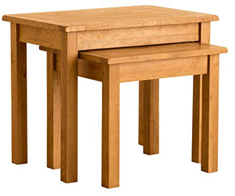 RoselandFurniture Lanner Oak Nest Of Tables | Set of 2 Nesting Coffee Tables, Rustic Waxed Solid Wooden Side End Occasional Nested Lamp Stands for Living Room