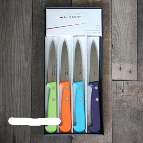 AU SABOT Boites de 4 couteaus Offices ABS Coloris panachés Lame 8cm Made in France. Compatible Lave-Vaisselle