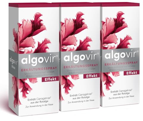 algovir® Effekt Erkältungsspray 3 x 20 ml zur Abwehr von Erkältungsviren, kann vor einer Erkältung schützen, Nasenspray mit naturbasiertem Wirkstoff aus der Rotalge