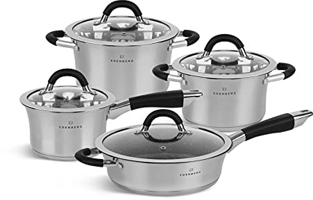 Edenberg Topfset mit Pfanne - Beständig Gegen Hohe Temperaturen - Topfset Induktion Geeignet für Alle Herdarten - Töpfe Set aus Edelstahl - Hochwertiger Topf für Kochen (Schwarz)