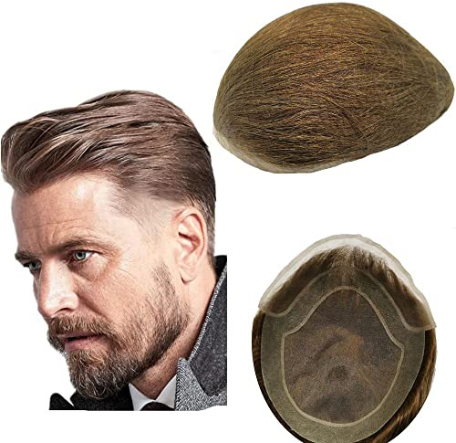 NLW Parrucchino da uomo PU Front Pizzo Toupee Pezzi dei Capelli Umani europei per gli protesi capelli uomo 8×10 pollici sottile 0.06 cm Uomo Parrucca Sistema parrucchino Sostituzione in Marrone chiaro