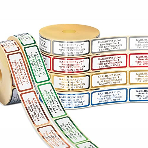 500 geprägte Adressaufkleber, Adressetiketten de-Luxe CLASSIC mit 4-zeiligem Wunschtext auf der Rolle von Karlheinz Jung