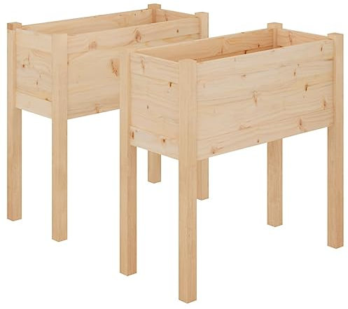 vidaXL 2X Bois de Pin Massif Jardinières Bacs à Fleurs Lits Surélevés Pots de Plantes de Jardin Balcon Terrasse Patio Extérieur 70x31x70 cm