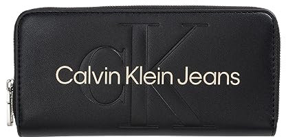 Calvin Klein Jeans Damen Portemonnaie Sculpted Zip Around Mono mit Münzfach, Schwarz (Black With Rose), Onesize
