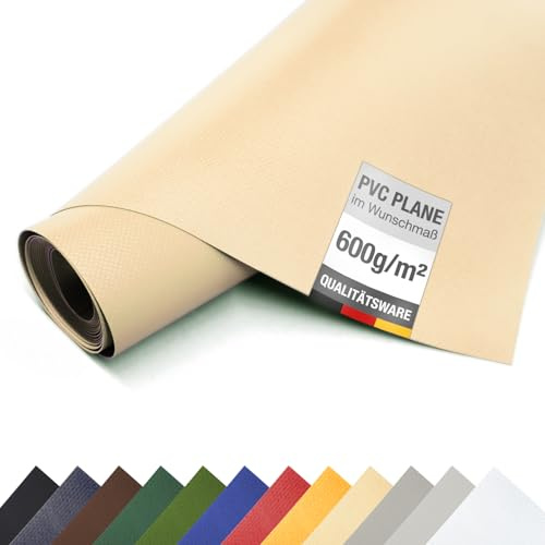 ANKO PLANEN telo per camion in PVC 600 g/m² al metro – telo di copertura industriale pesante con tessuto rinforzato, finitura opaca di alta qualità (Beige, 3 m x 3 m)