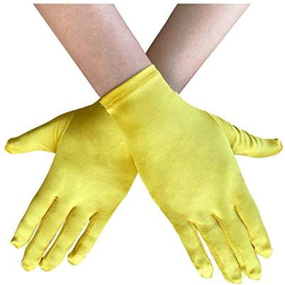 AUSUAYA Guantes cortos de satén para mujer, guantes cortos de ópera para mujer, longitud de muñeca de los años 20, guantes de novia para fiesta de baile nocturno, iglesia, boda, GB-WG-S-G1, amarillo,