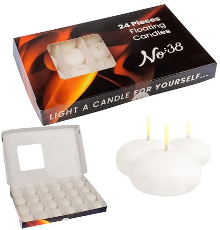 No:38 Schwimmkerzen - 24 Stück Sonderpaket Schwimmende Kerzen, Weiss Teelichter Wachs für Deko, 5 Stunden Brenndauer, Schwimmkerze fuer Pool, Spa, Badewanne, Hochzeit