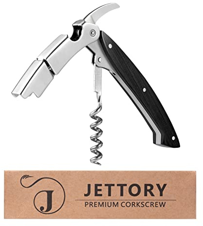 Jettory Korkskruv | Professionell sommelier limonadier med kapselskärare, flasköppnare och dubbelt gångjärn för vinflaskor | flasköppning i rostfritt stål.