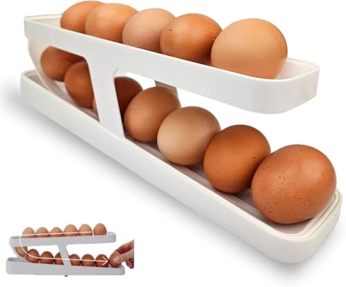 GEFIRE Eier Aufbewahrung Kühlschrank, Eierbehälter für Kühlschrank, Eierhalter Kühlschrank mit 2 Ebenen Kühlschrank Organizer Eier Automatisches Kühlschrank Eierhalter Hält 13-14 Standardeier
