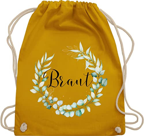 Turnbeutel Rucksack - JGA Junggesellenabschied Frauen - Braut - Blumenkranz Eukalyptus - Unisize - Senfgelb - brauttaschen bachelorette party beutel junggesellinnenabschied outfit jungesselnabschied