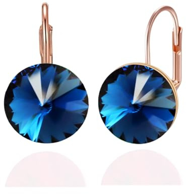 YONVUN Österreichische Kristall Runde Tropfen Hängend Leverback Ohrringe überzogen 18K/Rose Gold Zirkon Edelstein Birthstone Hängen Ohrringe mit Stein Silber Schmuck Geschenk für Frau Mama Tochter