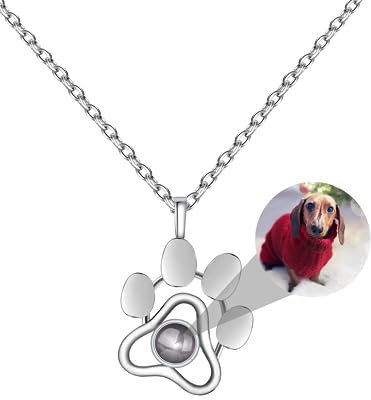 CSstone Hund Pfote Foto kette, Projektion Halskette mit Bild, kette mit Bild innen 925 Sterling Silber Ich liebe Sie Gedächtnis Schmuck Geschenk für Frauen/Haustier
