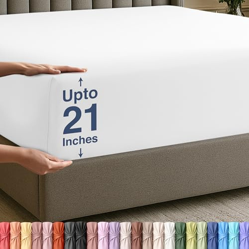 Utopia Bedding Queen Deep Pocket dra-på-lakan – extra djup ficka – passar upp till 51 cm madrass – hotelllyx – mjukt, andningsbart och bekvämt – krympnings- och blekningsbeständig – enkel skötsel