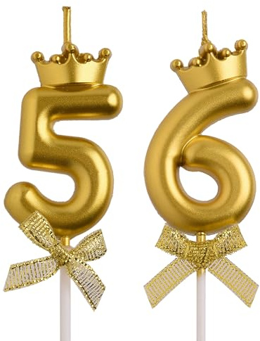 AOOLADA 56th 65th Birthday Candles, Gold 65 56 Year Old Cake Topper Number Birthday Candles, Birthday Party Decorations Gifts for Women Men