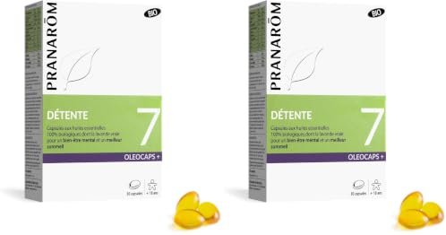 PRANARÔM - Oléocaps 7 - Détente - Aux Huiles Essentielles Ciblées - Mandarine, Lavande Vraie & Carvi - 100% Naturelle Et Bio - HECT - 30 Capsules Prédosées (Lot de 2)
