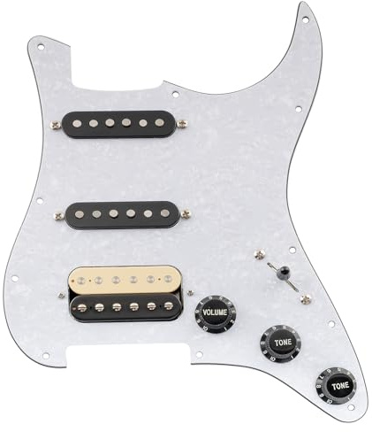 Musiclily Pro Auto-Split HSS Battipenna Precablato Pre-Wired Loaded Pickguard con Artec Alnico 5 Pickups per Chitarra Elettrica tipo Strato, 4 strati White Pearl