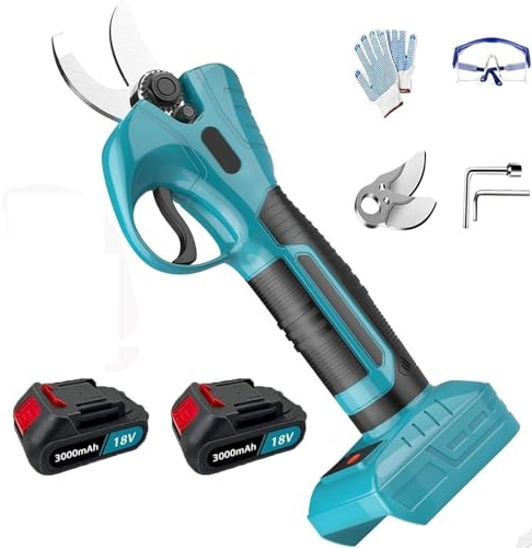 Forbici da giardino elettriche a batteria, ricambio per Makita, con batteria da 2 x 3000 mAh e caricabatterie, forbici da giardino a batteria con motore senza spazzole, potatura a batteria, forbici