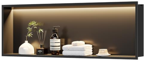 Neohomee Wandnische Dusche 304 Edelstahl mit LED-Beleuchtung, 90x30x10cm | Schwarze Duschnische Einbau-Nische Badezimmer Lagerung für Badrenovierung, IP68 Wasserdicht