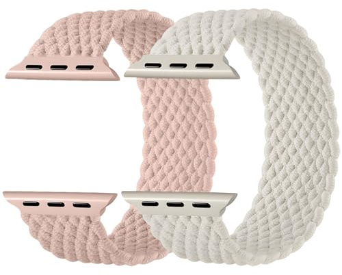 Charlam 2-pack flätad rem för Apple Watch armband 40 mm 41 mm 38 mm elastisk nylon sportloop sport armband för iWatch serie 9 8 7 6 5 4 3 2 1 SE Ultra kvinnor män