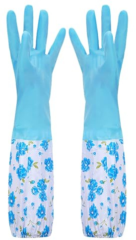 REYIN-CHHN Rubber Cleaning Household Flock Gloves Latex Cuff Water Proof Medium Dishwashing Gloves Long Kitchen，Dining & Bar