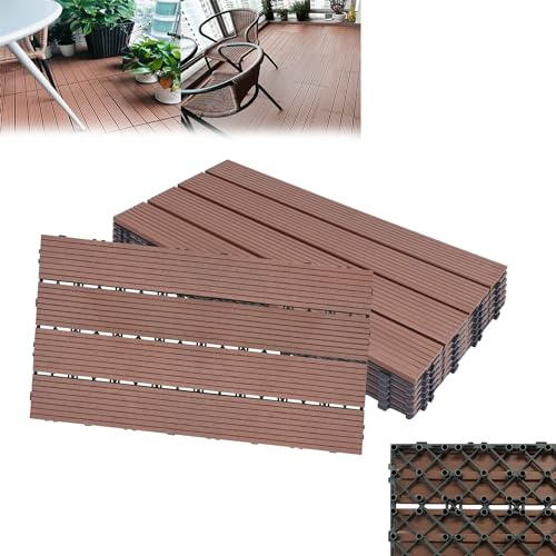 CEEDIR 1m² - 30x60cm WPC Fliesen Terrassenfliesen Balkonfliesen Klickfliesen in Holzoptik regenfest mit Drainage, Klicksystem Bodenbelag für Terrasse Balkon 6 Stück, Modell B, Braun