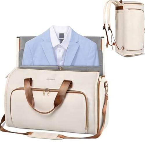 Hixingo Handgepäck-Kleidersack, Umwandelbarer Anzugtasche Rucksäcke Kleidersack, Weekender Nachttasche mit Schuhbeutel, die 2-in-1-Hängekoffer-Reisetaschen, für Reisen Koffer (Beige)