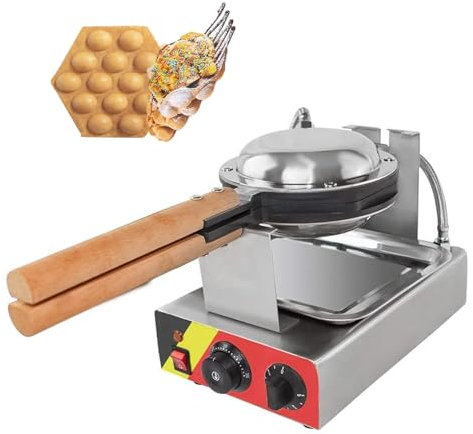 Kindevieft Gaufrier à Bulles 1400 W, Gaufrier Commercial, Gaufrier AntiadhéSif Aux œUfs De Hong Kong pour Usage Domestique, CrêPièRe en Acier Inoxydable, Rotation à 180°, 50-300 ℃/122-572 ℉