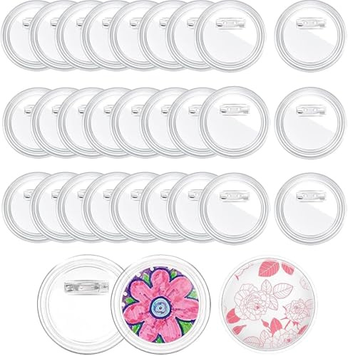 50 PCS Buttons Selber Machen ohne Buttonmaschine,BetterJonny 60mm Transparente DIY Ansteckbuttons Set DIY Transparente Buttons mit Sicherheitsnadel Knöpf Anstecknadeln für Kinder Foto Kleidung Schule