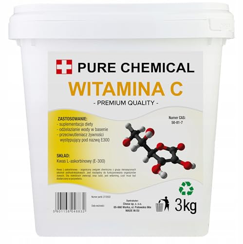 CHOSA L-Ascorbinsäure 100% Reines Vitamin C Pulver für Pool Reinigung 3 kg | E300 ohne Zusatzstoffe, Feingranuliert, Eisenentfernung im Poolwasser, Präzise Dosierbar, Wiederverschließbarer Eimer