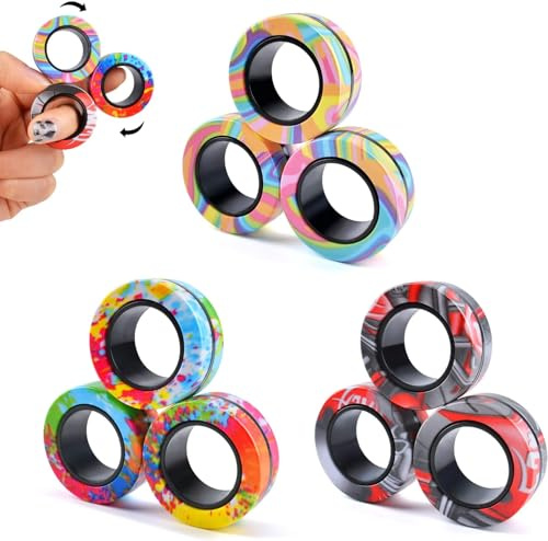 ASIOWELY Magnetische Ringe ADHS Spielzeug Fidget Toys Erwachsene,9 PCS Cool Fidget Ringe für Anti Stress Spinner Ring für Kinder Teenager Geschenk zum Valentinstag Ostern für 8 + Jahr Alten Jungen