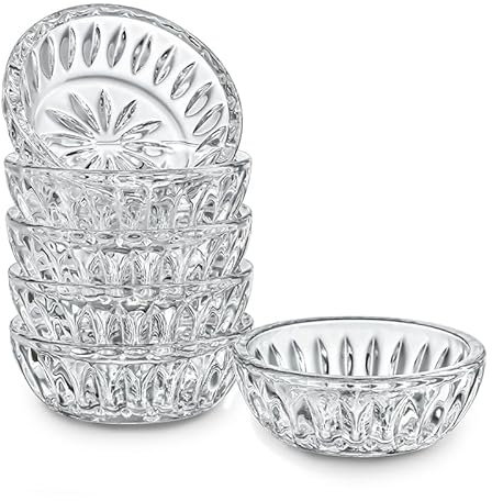 H&D HYALINE & DORA 6pcs Clear Glass Dipping Bowls Set, Crystal Condiment Dishes Serving Bowls Buffet Server Food Relish Dip Tray for Fruit Dessert Appetizer Nuts Snacks Candy Dip