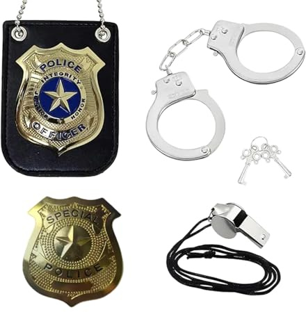 GUTERTOP Stahl Handschellen und Polizei Zubehör Set für Kinder - Polizist Abzeichen für Cosplay Kostüm