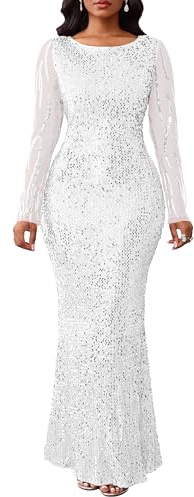 VERWIN Women's Sequins Bodycon Long Sleeve Sparkly Mermaid Dress for Casual Party Cocktail