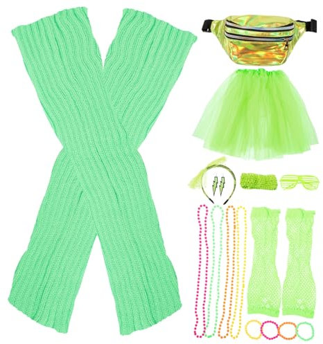 VALICLUD 1satz Retro Damen Kostümset Mit Neon Accessoires Stilvolle Handgelenkschoner Netzhandschuhe Haarband Und Schmuck Für Party Und