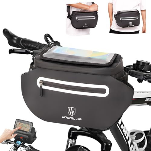 Munaduna 3 in1 Fahrrad Lenkertasche E-Bike Tasche Wasserdicht, 4.5L Bicycle Handlebar Bag mit Handyhalterung, Adapter EIN-klick-Entfernung, Abnehmbarer Schultergurt