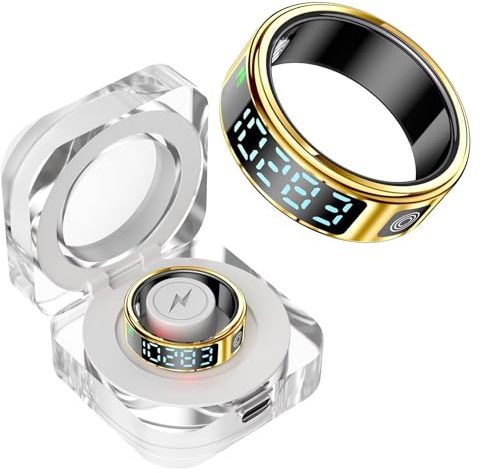 findtime Smart Ring mit Display Smartring Herren Damen Fitness Ring Tracker Schlaf Pulsmesser Schrittzähler Android IOS Fitnessring Smarter Ring Schwarz Gold Silber Aktivitätstracker