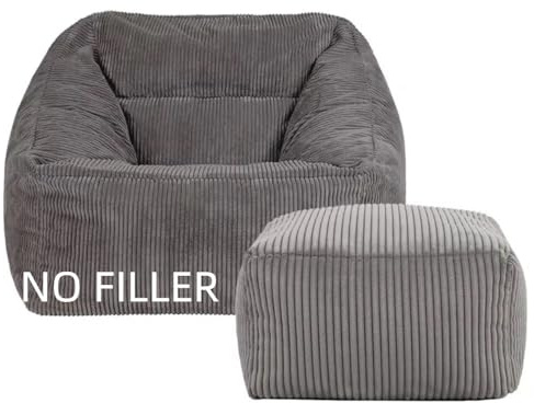 SXBCyan Sitzsack-Bezug Dicker Cord (Ohne Füllung), 1-sitziger Sitzsack-Stuhl, Weicher Pouf, Ottomane, Kinder-Erwachsene-Sitzsack-Stuhl, Fauler Sessel, Couch, Bodenbestuhlung(Gray,2 in 1 Cover)