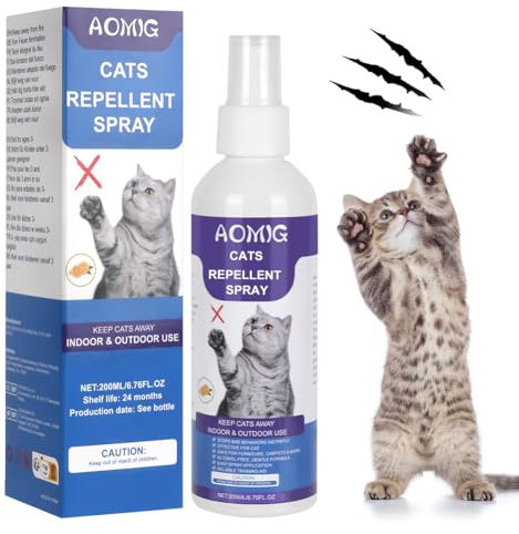 Aomig 200ml Repellente Gatti e Spray AntiGraffio per Gatti, Spray AntiGraffio per Animali Domestici, Protezione del Divano e Mobili per Gatti, Interno ed Esterno