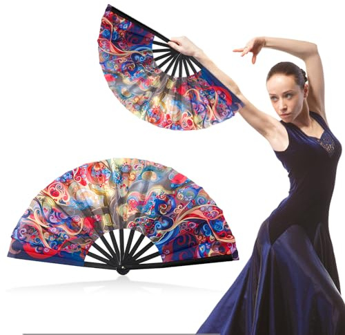 Duronge, Ventaglio a Mano in Bambù, Grande Ventaglio Pieghevole, per Matrimonio, Feste, Danza, Festival (D)