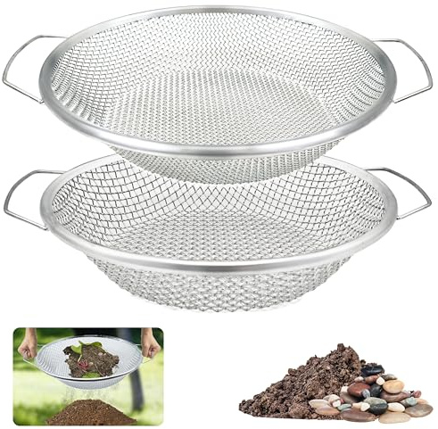 2PCS Soil Sifter for Gardening, Rock Sifter for 5gallon Bucket, Dirt Sifter Compost Sifter, Sifter for Gravel Sawdust Vermicompost, 3mm, 6mm Soil Sifter with Handle