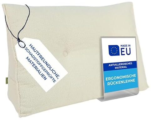 Pillows24 Bouclé Rückenkissen für Bett & Sofa 80cm, abnehmbarem Bezug | Bequemes Keilkissen und Lesekissen fürs Bett, waschbarem Bezug, Großes Sofakissen für Rückenlehne und Sofa, Creme