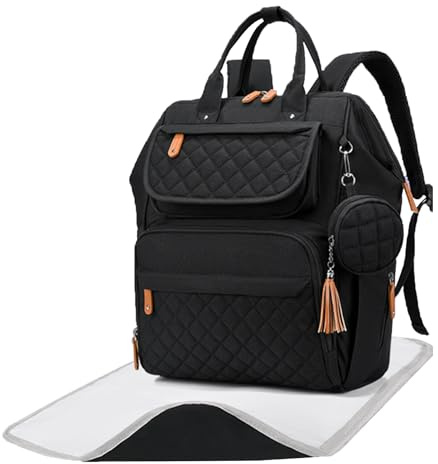 VKFOFEG Sac à Dos à Langer pour Bébé, Sac à Langer Portable avec Grande Capacité, Tapis à Langer, Étui à Sucette, Sangles de Poussette, Sac de Voyage Multifonctionnel pour Maman ou Papa