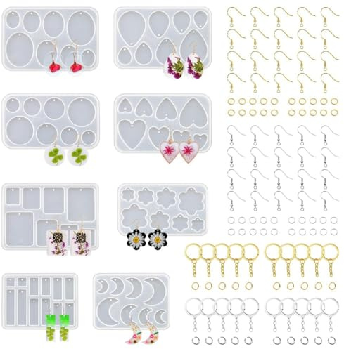 Dytabepl Smyckesformar av konstharts, 128-delat set med flera UV-hartsörhängesformar med hål, epoxibas-byggsatser för nyckelringar och halsbandshänge