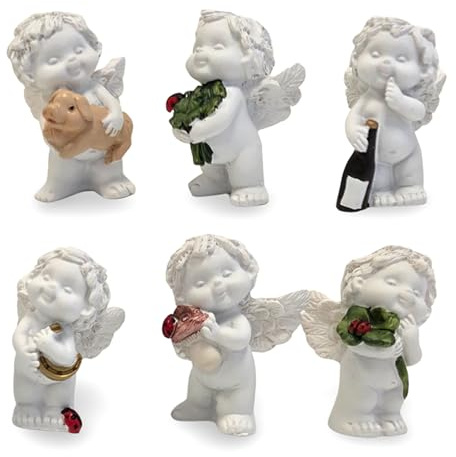 IGOR Engel Neujahr, 6er Set: Mini Glücksbringer Figuren Silvester, Schutzengel Deko, Engelsfiguren Polyresin Stehend, Kleine Dekoengel, Dekofiguren Weiß, Geschenk Klein, Statue Wohnzimmer, 5 cm