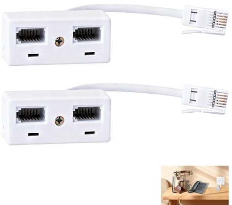 2 Pcs BT Telephone Splitters, 2 Way Phone Splitter, UK RJ11 BT Plug Male to 2 Female, Landline Extension Converter for Modem Fax Answering Machine Broadband Filter Telephone Cable Extender Adapter