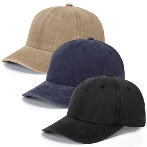 GZRXIOUS Lot de 3 Casquettes de Baseball pour Homme et Femme, en Coton, Boucle en Metal Vintage en Détresse à Profil Bas Chapeau, pour l'extérieur, Le Sport, Les Loisirs, Les Voyages, 55-60