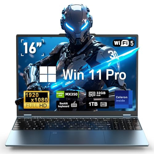 FUNYET Portátil Gaming de 16 Pulgadas, Gráficos Discretos GeForce MX350 Gaming Laptop, Notebook Procesador N95 (hasta 3.4Ghz), 32GB RAM 1TB SSD, FHD 1920x1080, Teclado Retroiluminado Computer,Type-C