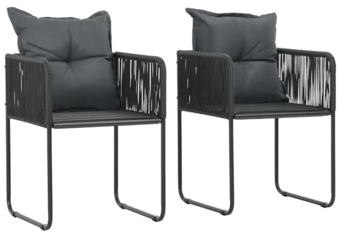 Frdhee Sessel Für Draußen Balkonstühle Esszimmerstuhl,Gartenstühle 2 STK. mit Polstern Poly Rattan Schwarz,Für Garten Balkon Terrasse,Pflegeleicht,Einfach Zu Montieren