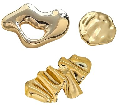 Set de 3, 2 Broches Dorados de Forma Irregular y 1 Botón Metálico para Blazer Camisa, Acero Inoxidable, Pin para Ropa Joya, Accesorios Elegantes para Bodas y Ocasiones Especiales, Estilo Vintage